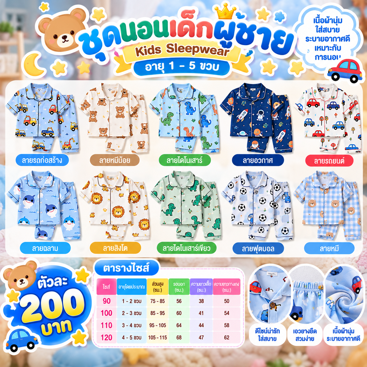 ชุดนอนเด็ก (Kids Sleepwear) ผู้ชายอายุ 1-5 ขวบ